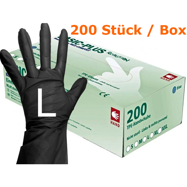 TPE Einmal-Handschuhe, Farbe: Schwarz, Größe: L  - 1 Karton à 10 x 200 Stück