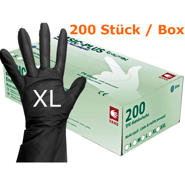 TPE Einmal-Handschuhe, Farbe: Schwarz, Größe: XL  - 1 Karton à 10 x 200 Stück
