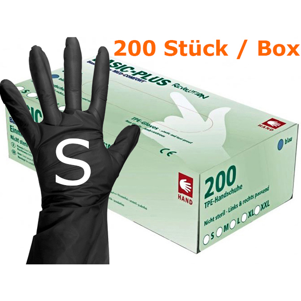 TPE Einmal-Handschuhe, Farbe: Schwarz, Größe: S  - 1 x 1 Karton à 10 x 200 Stück