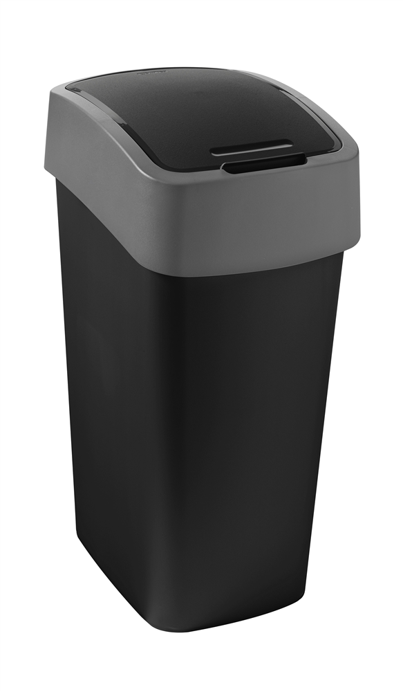 Abfallbehälter, Schwarz + Grau, Flip Bin, 1 x 45 Liter Eimer