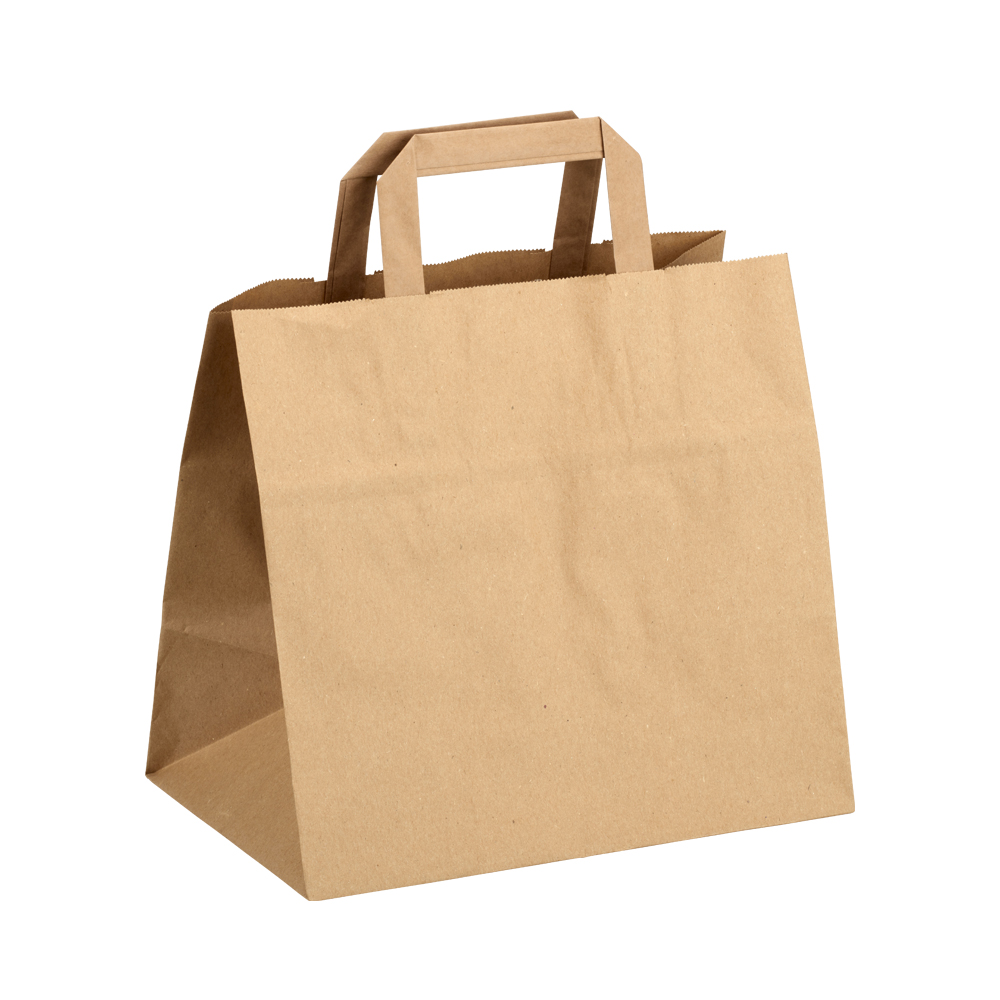 Papiertragetasche Flachhenkel  32 x 22 x 24 cm, Braun - 1 x 250 Stück