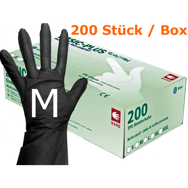 TPE Einmal-Handschuhe, Farbe: Schwarz, Größe: M  -1 x 1 Karton à 10 x 200 Stück
