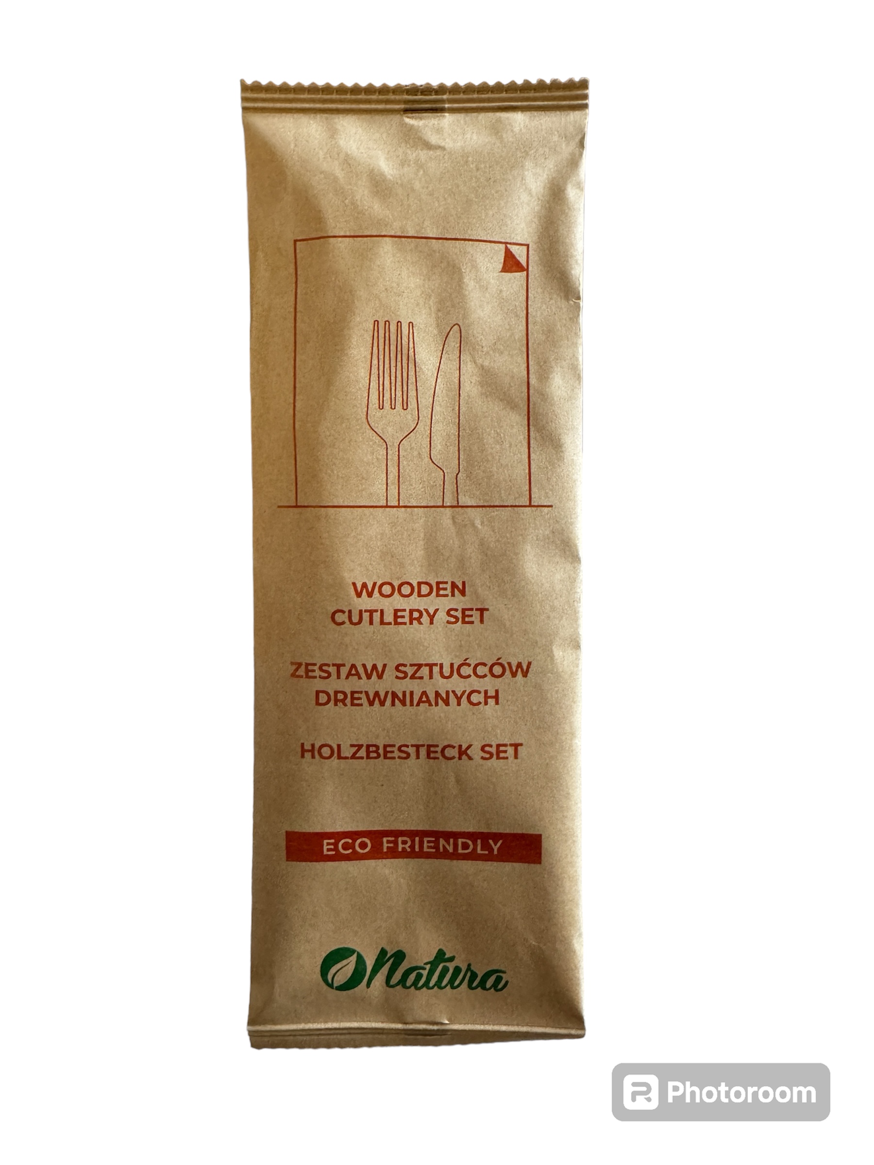 Besteck Set Holz, Gabel + Messer + Serviette, 1 Karton à 250 Stück